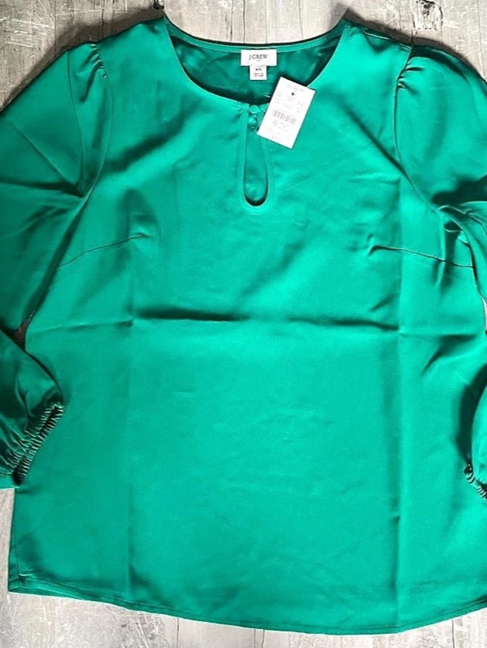 J.Crew Keyhole Top Puff Sleeve Blouse Green XS NWT